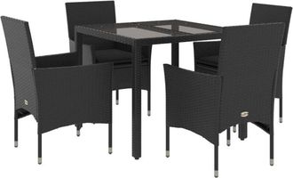 vidaXL Set Comedor Jard&iacute;n 5 Pzas Cojines Rat&aacute;n Sint&eacute;tico Vidrio Negro Vidaxl