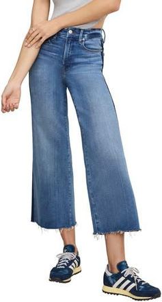 Good American Good Waist Side Stripe Frayed Crop Palazzo Jeans in Indigo857 at Nordstrom Rack, Size 14