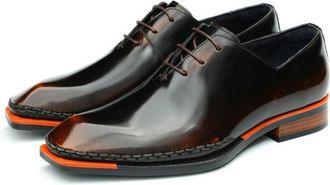 Generic Mens Lace Up Formal Dress Shoes Low Block Heel Wedding Party Prom Shoes Square Toe Patent Leather Oxfords,Brown,8.5 UK