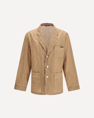Dolce & Gabbana Vanity Shirt-style robe in froiss&eacute; striped fabric Male 50