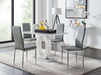 Furniturebox Giovani Grey White Modern High Gloss & Glass Dining Table & 4 Milan Chairs Set