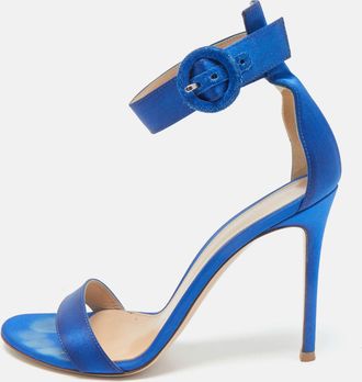 Gianvito Rossi Blue Satin Portofino Ankle Strap Sandals