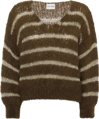 Americandreams Katie LS Knit - Dames - V-hals truien - Bruin - L - Wol - Truien & Vesten