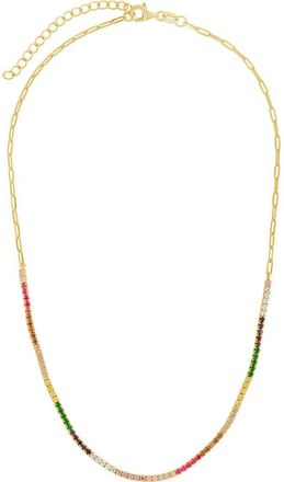 Sterling Forever Maria Rainbow Cubic Zirconia Frontal Tennis Necklace in Gold at Nordstrom Rack