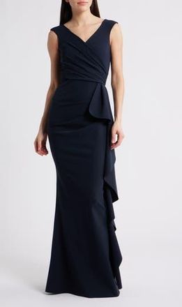 La Petite Robe Di Chiara Boni Sozen Cascade Ruffle Sleeveless Gown in Dark Navy at Nordstrom Rack, Size 2