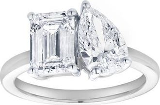LuvMyJewelry Evermore 14K Gold Toi et Moi Emerald and Pear Lab Grown Diamond Ring - 3 ct in 14K White Gold at Nordstrom, Size 6.5