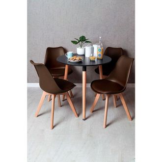 Regalos Miguel Regalos Miguel - Black Friday - Conjunto Mesa Tower Redonda 80 Cm Negra Y Pack 4 Sillas Synk Basic - Marr&oacute;n