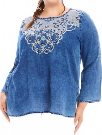 Karen Kane Embroidered Boatneck Tunic - Plus In Indigo