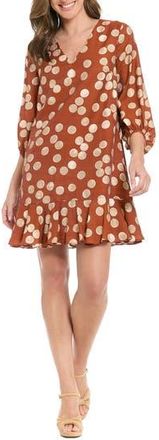 London Times Polka Dot Balloon Sleeve Ruffle Hem Shift Dress in Picante/Nomad at Nordstrom Rack, Size X-Large