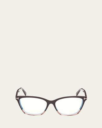 Tom Ford Blue Blocking Two-Tone Acetate Cat-Eye Glasses