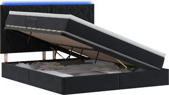 vidaXL Cama De Almacenamiento Led Con Colch&oacute;n Negro 160 X 200 Cm Vidaxl