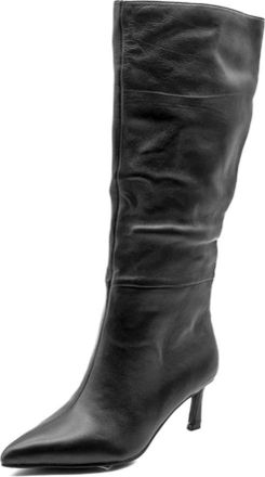 Steve Madden Zwarte Leren Hoge Hakken - Dames - Laarzen met Hak - Zwart - 38 1/2 EU - Schoenen