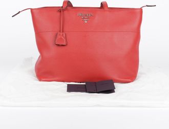 Prada Red Vitello Phoenix Leather Tote And Shoulder Bag