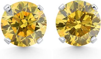 Pompeii3 40 - 1.00 Ct TW Fancy Yellow Round Diamond Studs in 14k Gold Lab Grown Earrings