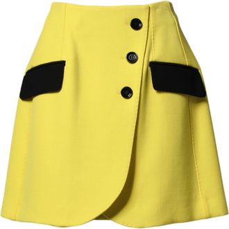 Dolce & Gabbana Yellow Wool Buttoned High Waist Mini Womens Skirt (Pre-Owned)