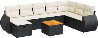 vidaXL Set De Sof&aacute;s De Jard&iacute;n Con Cojines 9 Pzas Rat&aacute;n Sint&eacute;tico Negro Vidaxl