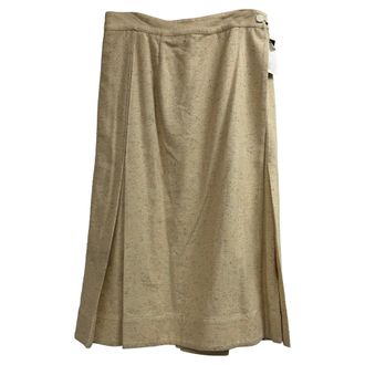 Victoria Beckham Embellished Pleated Midi Skirt in Beige Silk