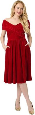 Unique Vintage Shirred Off Shoulder Swing Dress in Burgundy at Nordstrom, Size X-Large