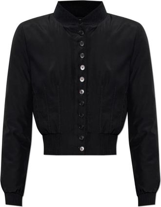 Alexander McQueen Jassen, Dames, Zwart, M, Leer, Ge&iuml;soleerd jack met decoratieve stiksels