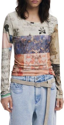 Desigual Pieced Print Long Sleeve T-Shirt in Beige at Nordstrom, Size X-Large