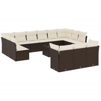 vidaXL Set Sof&aacute;s De Jard&iacute;n 14 Pzas Con Cojines Rat&aacute;n Sint&eacute;tico Marr&oacute;n Vidaxl