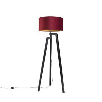 QAZQA Qazqa Lampada Da Terra Treppiede Nera Con Paralume Rosso E Oro 50
