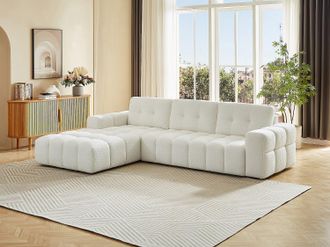 Vente-Unique Divano in Tessuto bouclette Bianco - Angolo a sinistra - SOPELANA