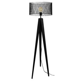 Tosel Lamp&aacute;ra de pie madera,metal Alt.160cm negro ;Pantalla: negro