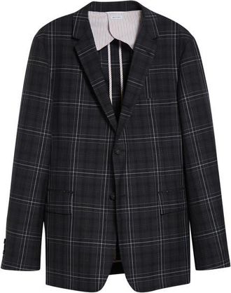 Thom Browne Unstructured Plaid Wide Shoulder Wool Sport Coat in Black at Nordstrom, Size 3