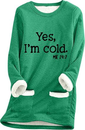 Generic Fleece Lined Jumper Ladies Winter Warm Thick Sweatshirt Casual Velvet Plaid Solid Color Underwear Round Neck Sherpa Fleece Lined Long Sleeve Pullover 