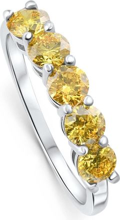 Pompeii3 1Ct Fancy Yellow Diamond Five Stone Wedding Ring 14k Gold Lab Grown