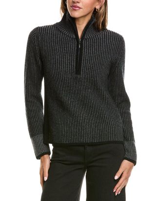 Fort&eacute; Cashmere Plaited Rib Zip Mock 100% Cashmere Sweater