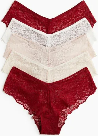 H&M 5-pack lace hipster briefs in Dark Red/powder Pink at Nordstrom, Size X-Small