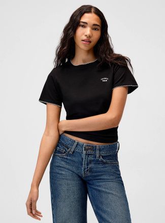 Twik Womens Scalloped trim mini-embroidery T-shirt