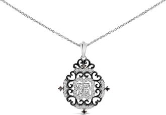 House of Brilliance Black Rhodium Plated Sterling Silver 3/4 Cttw Diamond Ornate Medallion Pendant Necklace