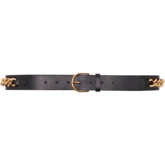Maje Leather belt with chain details in Black at Nordstrom, Size Medium