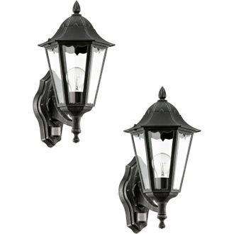 Loops 2 PACK IP44 Outdoor Wall Light & PIR Sensor Black & Silver Patina 1x 60W E27