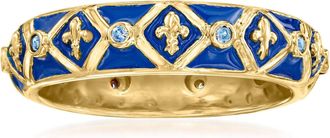 Ross-Simons Sapphire and Blue Enamel Fleur-De-Lis Eternity Band in 18kt Gold Over Sterling
