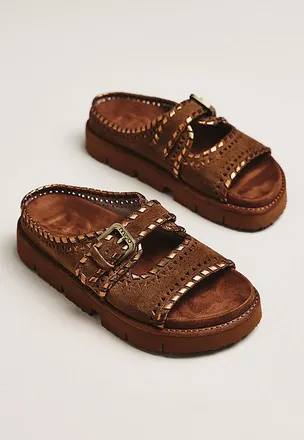 Mou Whipstitch Cutout Slide Sandals