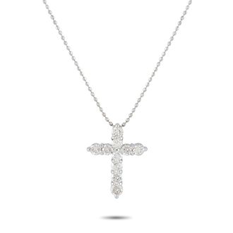 Luxury Bazaar 18K White Gold 0.70ct Diamond Cross Pendant Necklace MF01-041326