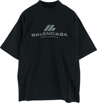Balenciaga Tops, Dames, Zwart, S, Katoen, Katoenen Logo T-shirt