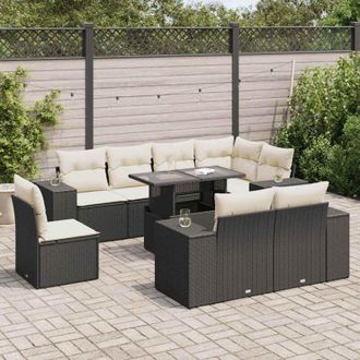 vidaXL Set De Sof&aacute;s De Jard&iacute;n Con Cojines 9 Pzas Rat&aacute;n Sint&eacute;tico Negro Vidaxl