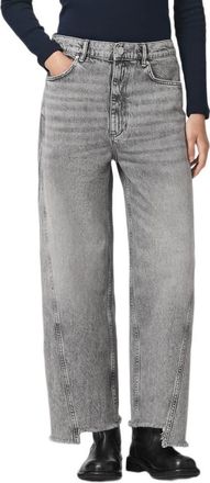 AllSaints Fox High Waist Raw Hem Wide Leg Jeans in Washed Grey at Nordstrom, Size 29