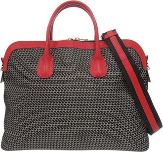 Valextra Black Red Color Canvas Leather Boston Bag (Pre-Owned)