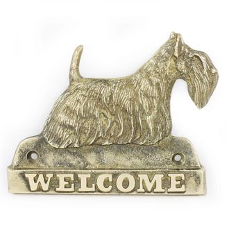 OEM Scottish Terrier, Aberdeen Terrier: Placa De Bienvenida De Lat&oacute;n Con Un Perro, Placa De Bienvenida &Uacute;nica Con La Inscripci&oacute;n Welcome De Art-dog