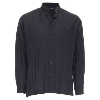 Issey Miyake MEN black accordian plisse pleated button down shirt Sz1 S