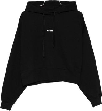 Msgm Cropped Black Sweatshirt With Drawstring Hood