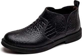 Generic Men Chelsea Boots Elastic Bandage Crocodile Print Breathable Cowhide Leather Slip On Wearable Waterproof Anti-slip Classic Slip On(Black,7.5 UK)