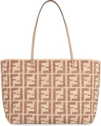 Fendi Raffia Grote Tote met Leren Details - Dames - Shoppers - Beige - ONE Size - Leer - Tassen