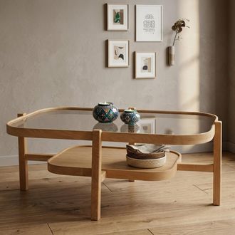 Dmora Mesa De Sal&oacute;n Sorbolo, Un Compartimento, Tapa De Vidrio Templado, Forma Rectangular, 110x70x48h Cm Roble Marr&oacute;n